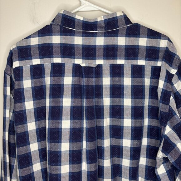 GANT Button Up Collared Shirt Men XL Dobby Plaid Regular Fit 43/44 17 Blue White - Picture 2 of 7